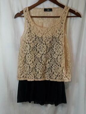 Vintage I.N. San Francisco Cream Lace Scoop-Neck Tank Top Y2K Small Goth Party
